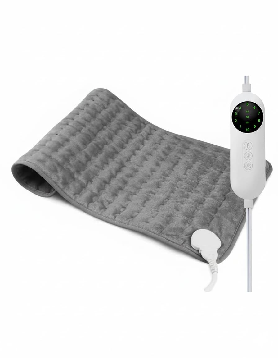 Heating Pad, Electric Heating Pad 24"X12" for Back Neck Shoulder Belly Heating Technology, Ultra-Soft Moist & Dry Therapy Heat Pad with 10 Temperature Settings 3 Timer, Automatic Switch-Off, Grey