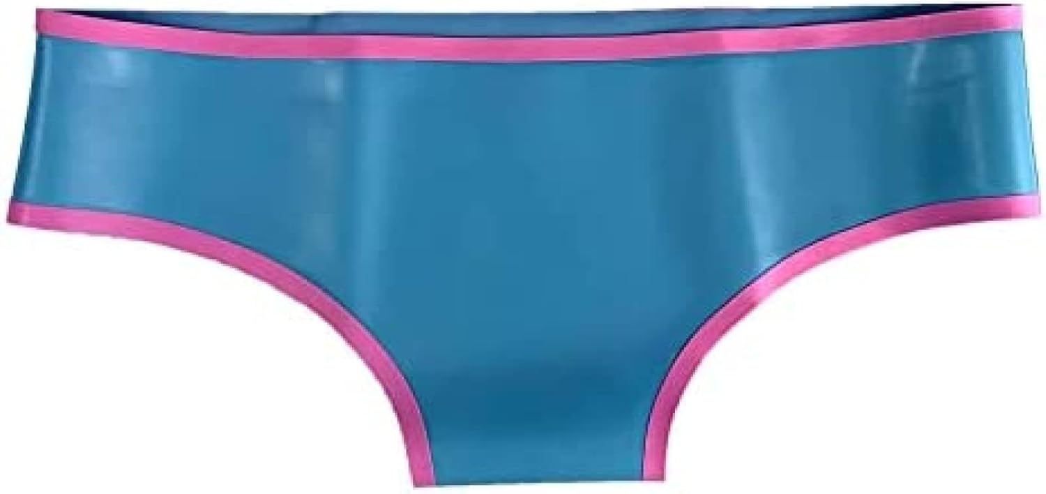 Latex Underwear Women Briefs and Low Waist Blue and Pink Trim Thongs,X-Large