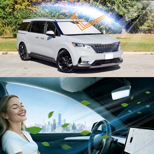 Image of Windshield Sun Shade for Kia Carnival 2022-2026 2024 2023 | Foldable, Full covered for windshield, Block UV Rays, Heat Reduction, Easy to install, Keeps Car Cooler
