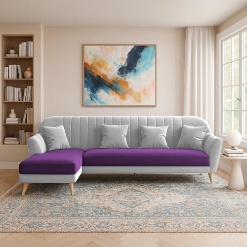 Image of Atticus LHS 6 Seater L Shape Sofa Set for Living Room (Purple Grey Fabric) Premium Fabric Sofa Set