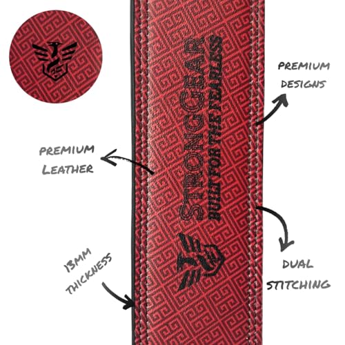 Image of 13MM Weightlifting Lever Belt for Man and Women, Crafetd from Heavy Duty Genuine Leather with Heavy Duty Buckle, Professional Weight Lifting Belt (13MM RED STORM EDITION, M)