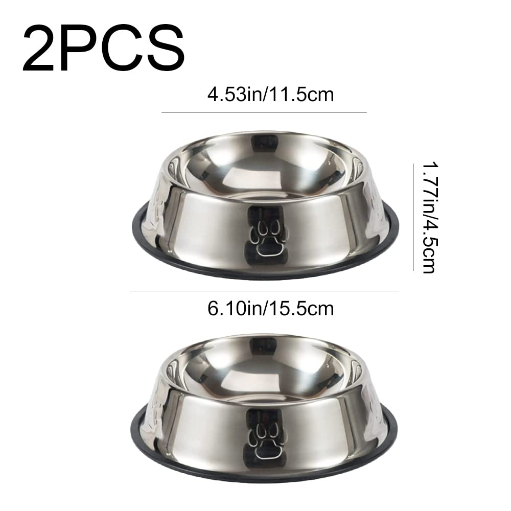 2 Pieces Cat Bowls Stainless Steel Cat Feeding Bowls Non-slip Cat Food Bowls for Small Pet Cats and Dogs