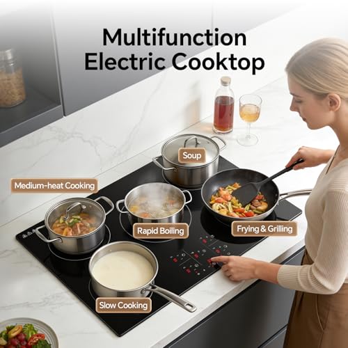 Image of Ranein Induction Cooktop 30 Inch, Build-in 5 Burners Electric Stove Top, 9 Power Settings, Max 9200W, Sensor-Control Induction Hob with Multiple Safety Protections, Compatible with Magnetic Cookers