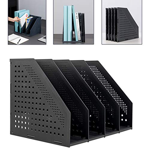 Deli Collapsible Desk Organizer Magazine File Holder for Office Organization and Storage with 4 Vertical Compartments
