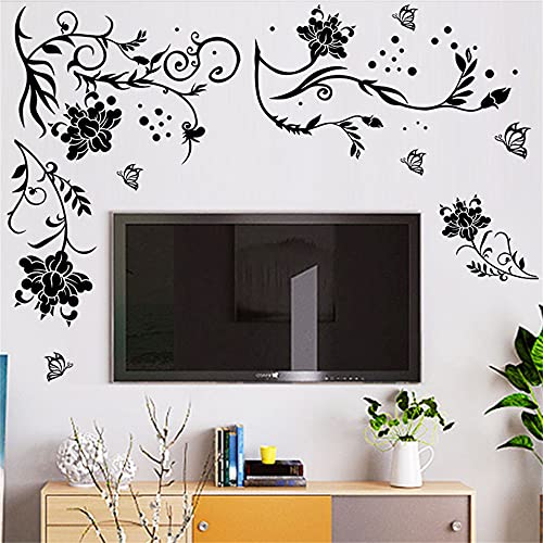Rofarso Plants Flowers Black Vine Butterflies Pvc Wall Stickers Removable Wall Decals Art Decorations Decor For Bedroom Living Room Murals #TOP19