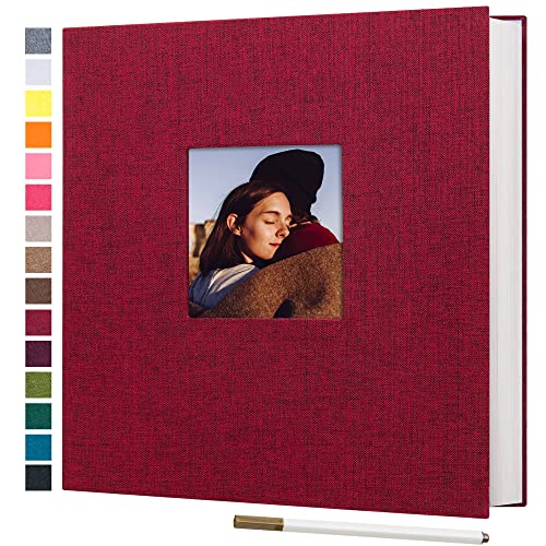 Image of potricher Large Photo Album Self Adhesive 3x5 4x6 5x7 8x10 Pictures Linen Cover 40 Blank Pages Magnetic DIY Scrapbook Album with A Metallic Pen (Red, 11x10.6 Inches 40 Pages)