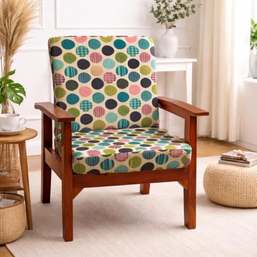 Image of STITCHNEST 'Contour Fit Series' Stretchable Printed Wooden Sofa Cover (Pack of 2) - Elastic Wooden Chair Cover | Wooden Sofa Seat Cover | Size - 20-21 x 20-21 x 3-5 in