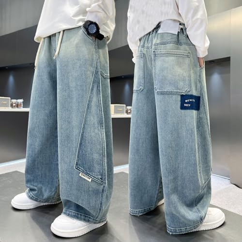 Boys Casual Baggy Denim Pants Loose Fit Cargo Jeans Comfortable Streetwear for Active Kids Ages 4-163
