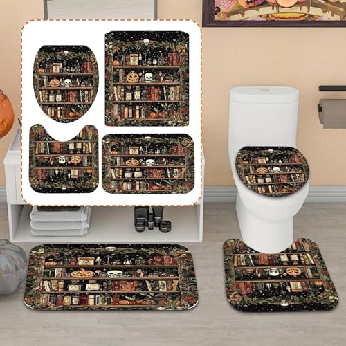 Couvercle WC Halloween avec rideau étanche et tapis de bain pour sol sec - 4