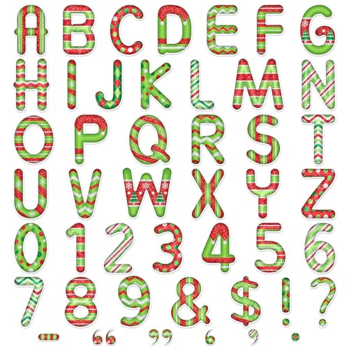 Faccito 176 Pcs Christmas Bulletin Board Letters Stripes and Dots Candy Letters 4.3 Inch Cardboard Alphabet Number Symbol Cutouts for Home Classroom Xmas Holiday Birthday Party School Decorations
