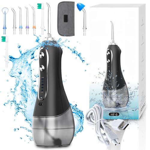 Retoo Irrigador dental inalámbrico con 5 modos, juego de irrigador con 8 puntas intercambiables, ducha de dientes con depósito de agua extraíble de 300 ml, práctico maletín incluido, limpiador dental