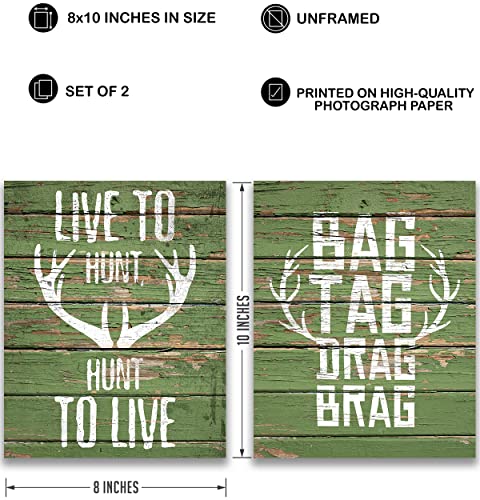 Fishing And Hunting Decor Wall Art Set Of 2 - Gifts For Hunters & Fisherman - Hunting Wall Art Decor - Rustic Hunting Cabin Decor - Farmhouse Hunting Wall Decor - 8X10 Unframed Prints #TOP2