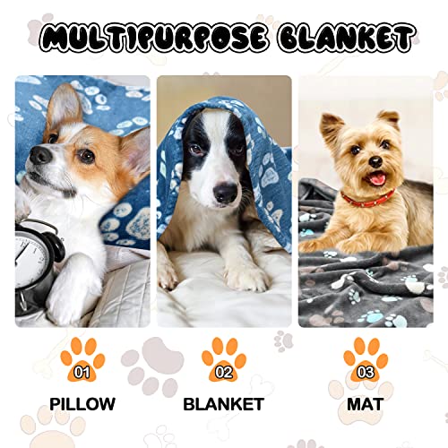 Image of 1 Pack 3 Blankets for Dogs, Dog Blankets for Large Dogs, Medium Dog Blanket Super Soft Fluffy Premium Fleece Pet Blanket Flannel Throw for Dog Puppy Cat Paw Blanket, Blue 2+Gray 1,20x30inch