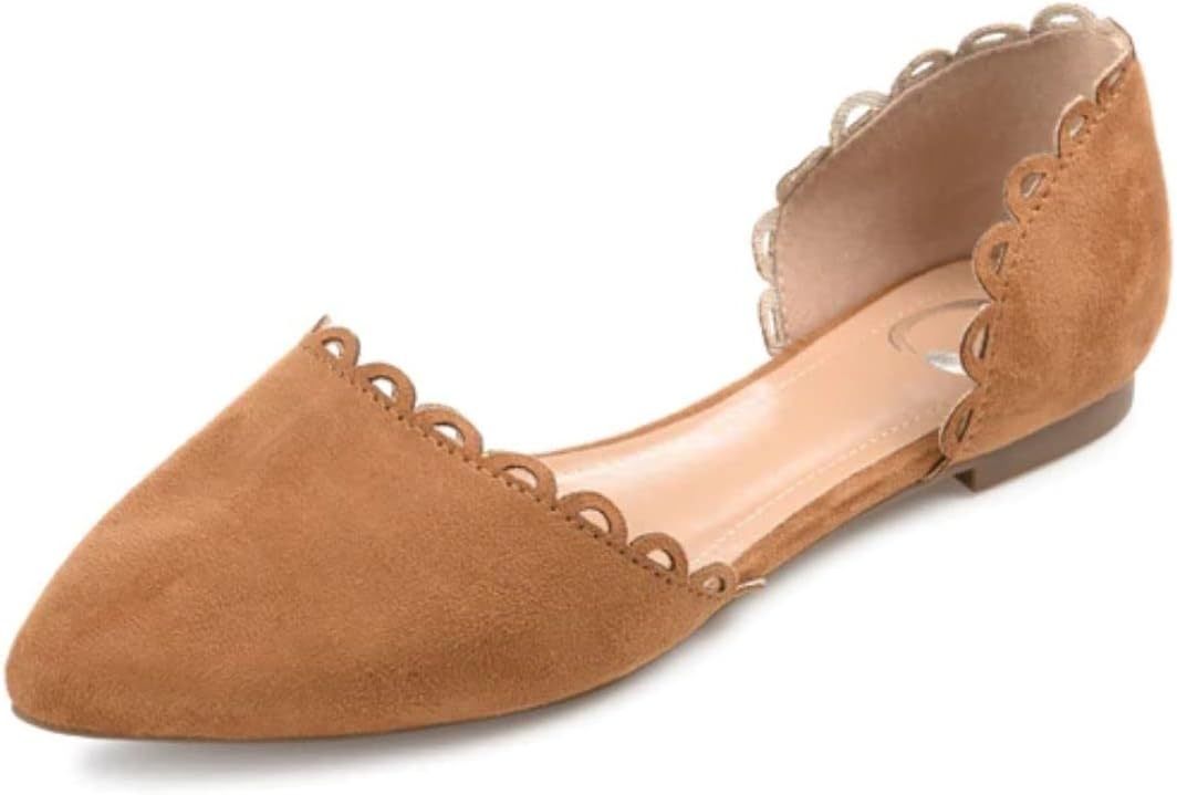 Journee Collection Womens Jezlin Flats with Almond-Toe and Slip-On Design, Cognac, 7.5