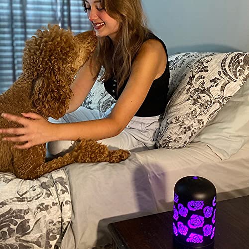 The Black Rose Flower Essential Oil Aromatherapy Diffuser, Humidifier And 7 Led Color Night Light 3-In-1 With Auto-Shut Off And Dim Modes, Cast Iron Metal 200Ml - Designed In Usa By Cleverdan #TOP3