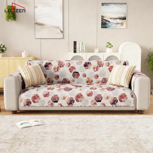 Image of Lukzer 1 Seater Sofa Cover Quilted Reversible WaveEdge Ultrasonic Cut Sofa Mat with Back and Hand Rest Covers - Marble Mesh - Washable Sofa Protector for Modern Living Room 60 x 150 CM /SC-204-01WB