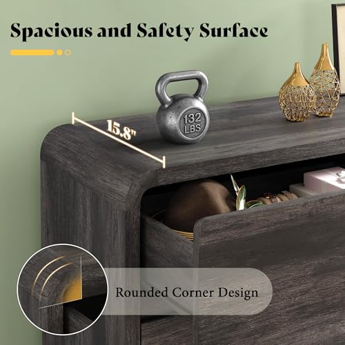 Image of AMERLIFE 6 Drawer Dresser for Bedroom, 49 inch Long Modern Chest of Storage Drawers with Rounded Corners, Anti-Tip Kit, Wood Cabinet Organizer for Closet, Bedroom, Apartment, Nursery, Easy Assembly, Black
