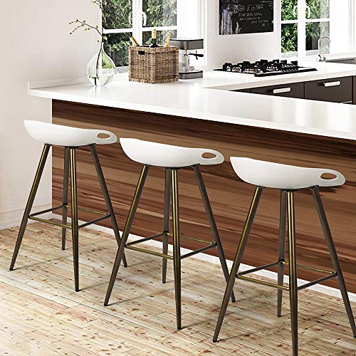 Set of 2 Bar Stools, 32.3" Simple Modern Style High Counter Stool with Low Backrest & Footrest & Metal Legs & PP Seat, Portable Barstools for Kitchen Island Patio Balcony, White & Bronze - Image 4