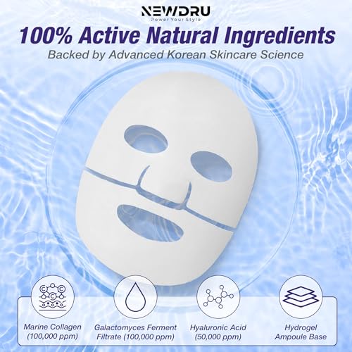 Image of NEWDRU Korean Collagen Hydrogel Face Mask (Pack of 8) | Overnight Hydrating Mask with Hyaluronic Acid & Peptides for Skin Glow | Pore Tightening, Brightening & Anti-Aging Skincare for All Skin Types