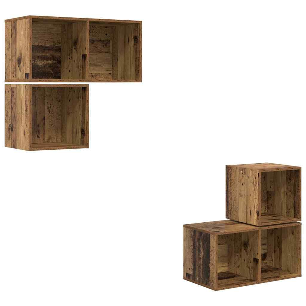 Lot de 4 meubles TV aspect bois vieilli 37 x 37 x 72 cm - Montage mural - Design moderne - Grand espace de rangement pour salon et chambre à coucher