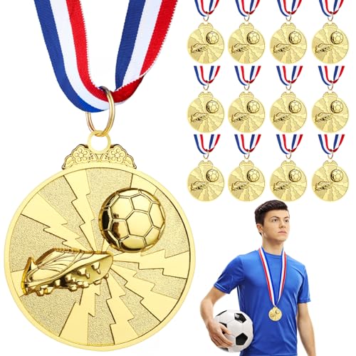 Hianjoo Medallas de Metal, 12 Pcs Medallas de Fútbol para Niños y Adultos Ganador de Oro de Aleación de Zinc con Cinta para el Cuello, para Competiciones Deportivas y Recuerdos de Fiesta de Fútbol