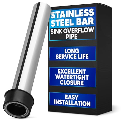 Stainless Steel Bar Sink Overflow Pipe 7.48 IN - Metal Sink Strainer Pipe Tube Bathroom Pipes Fittings - Bathroom Sink Drain Strainer Pipe Overflow Kitchen Sink Drain Stopper for 1.75 Inch Drains