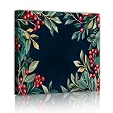 エレガントな植物キャンバスプリントヤドリギヒイラギベリーグリーンリーフウォールアートホームデコレーションリビングルームスタディルーム90x90cmインナーフレームに吊るす準備ができています