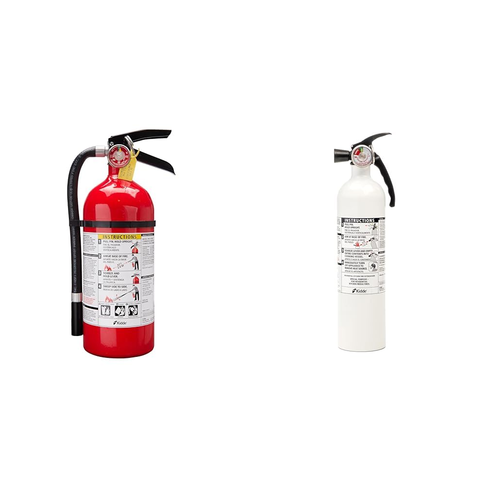 KiddePro 210 2A:10-B:C Fire Extinguisher, Rechargeable, Multi-Purpose for Home & Kitchen Fire Extinguisher, Home Use for Grease Fires, 3.9 Lbs., Wall Mount Included, White