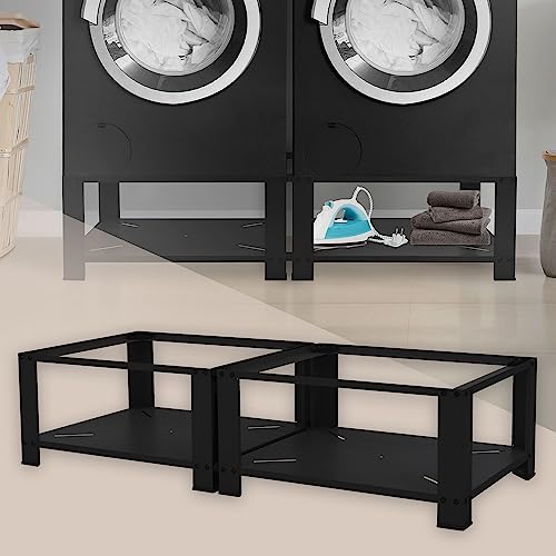 ML-Design Juego de 2x Pedestales para Lavadora o Secadora Negro 128 x 54 x 32 cm de Acero, Capacidad hasta 150kg Soporte Alto Base Estable y Robusta Bastidor Universal con Balda de Almacenamiento