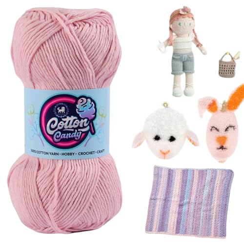 Image of NESTNHAVEN Cotton Candy 100% Cotton Yarn - (100g, 185 Meters) - Luxury Yarn for Crochet, Amigurumi, Embroidery, Toys, Garments, Flowers and Hobby, Projects. (Baby Pink) | (200 Gm)