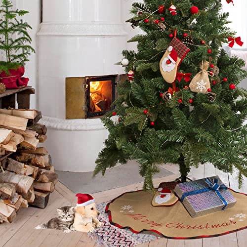 N&T Nieting Burlap Christmas Tree Skirt, 30 Inches Rustic Xmas Tree Skirt For Christmas Decorations, Merry Christmas Tree Ornaments, Holiday Home Decor #TOP5