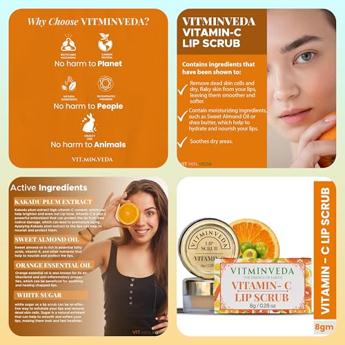 Image of Natural Lip Care Combo Set of 4 | Vitamin C, Coffee, Red Wine Balm and Lip Scrub for Dry Dark & Chapped Lips Deep Moisturizing Lightening Exfoliation 8g Each