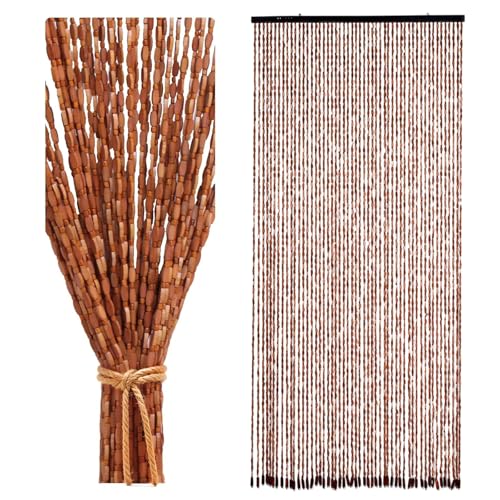 YCBTREE Rideau de porte en perles de balcon, 90 x 200 cm, style bambou, avec 52 brins, moustiquaire en perles en bois, pour balcon, chambre à coucher,...
