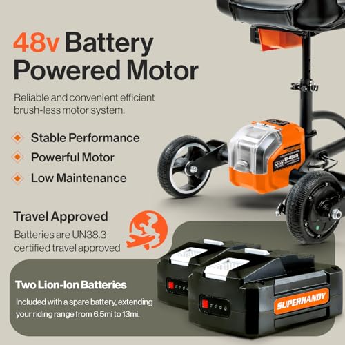 SuperHandy Passport Mobility Scooter for Adults- Foldable, 3 Wheel, Airline Travel Friendly - 13 Mile Range, Includes 2 Removable 44.4V Lithium-ion Batteries & Charger (275 Lbs) - Thumbnail 6
