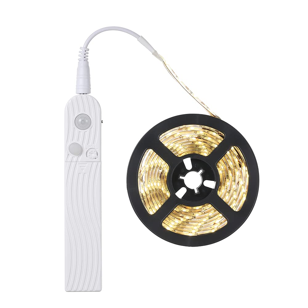 LED Strip Light Cabinet Lamp with PIR Motion Sensor Human Infrared Induction Technology Sensitive Control 3 Lighting Modes Adjustable Delay IP65 Water AAA Battery Powered USB Charging Port Design Port