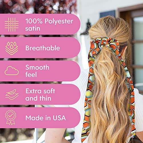 Morning Glamour -Satin Multi-Use Scarf, Orange Print, 30 x 30 Inches3