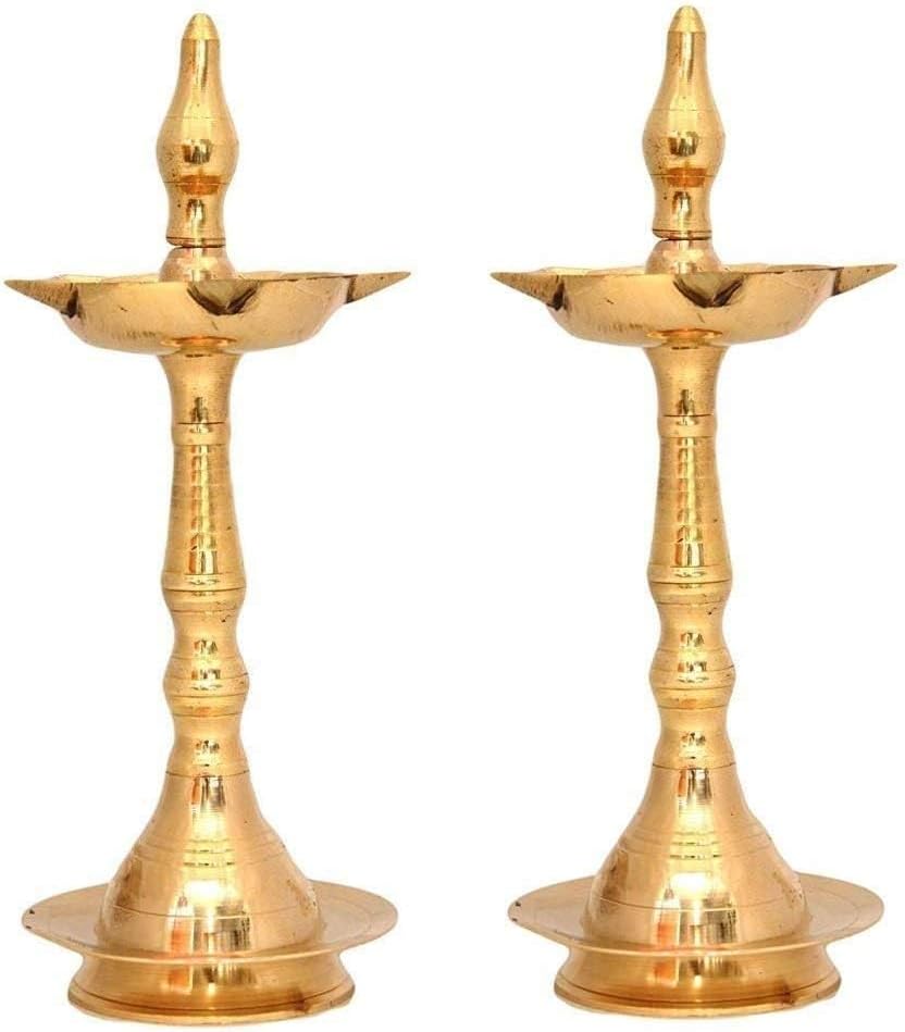 NOBILITY Brass Oil Lamp Diya 10 Inch Kerala Traditional Samai Deepak Lamp Kutthu vilakku Panchmahal Deepam for Pooja Mandir Diwali Indian Gift Items Puja Set Pack of 2