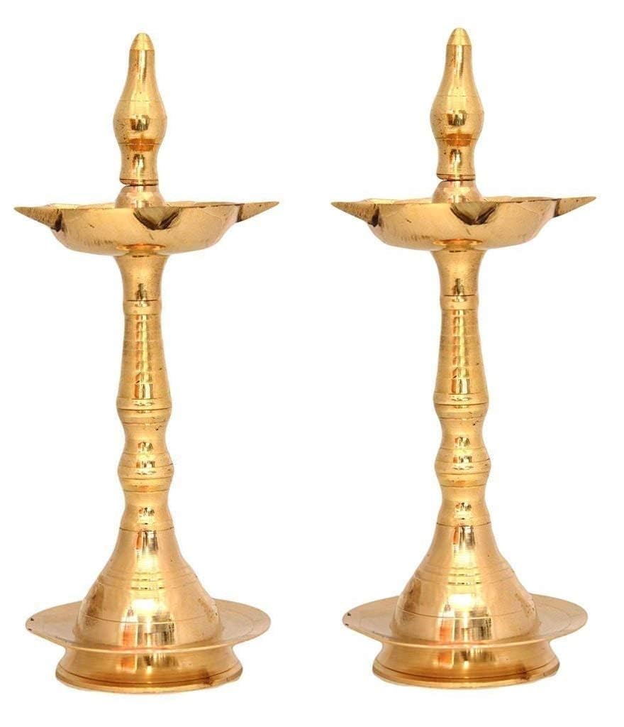 NOBILITY Messing Öllampe Diya 10 Zoll Kerala Traditionelle Samai Deepak Lampe Kutthu vilakku Panchmahal Deepam für Pooja Mandir Diwali Indische Hochzeit Rückkehr Geschenkartikel Puja Set 2 Stück