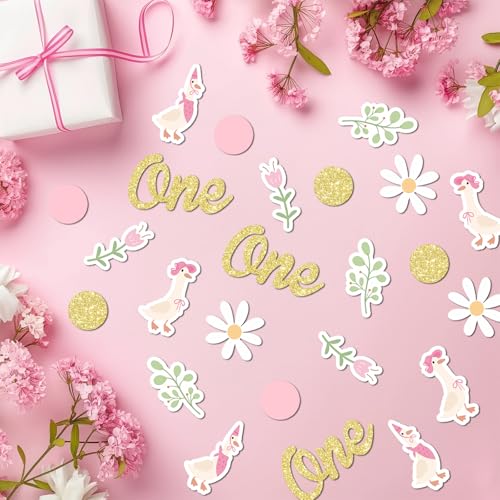 Image of 220PCS One Silly Goose Birthday Decor for Girl, Goose Dot Leaves Flower 1st Birthday Confetti for Pink and Gold First Bday Decorations.