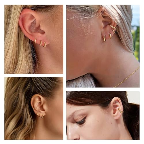 Small Gold Huggie Hoop Earrings Set for Women 14K Gold Plated Hypoallergenic Lightweight Earrings for Sensitive Ears Everyday Earrings Sets for Multiple Piercing Cartilage Hoop Earrings Stack Jewelry3