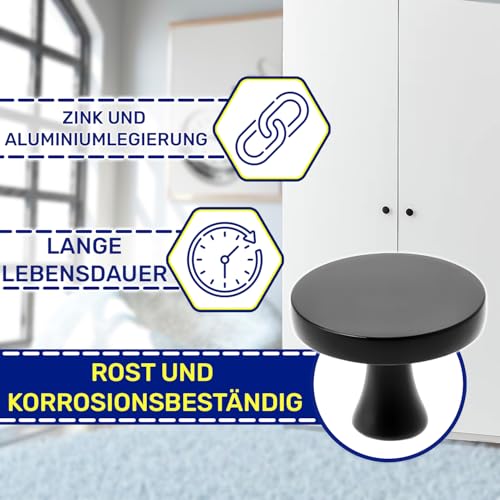 MONTERAL 4 Stück Möbelknöpfe Ø33,5 mm H26 mm - Schrankknöpfe aus Zink-Aluminium Legierung - Schrankgriffe in Matt Schwarz Farbe - Garantie 10 Jahre