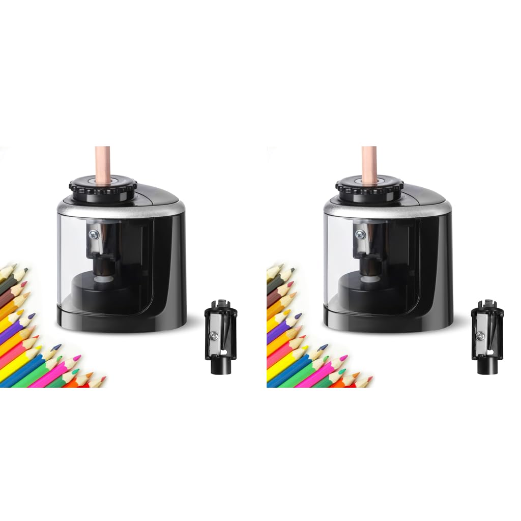 Climberty® Electric Sharpener for Pencil with Durable Blade Fast Sharpen Battery Operated Automatic for No.2 Colored Pencils 6-8mm Without Battery Black 2PCS