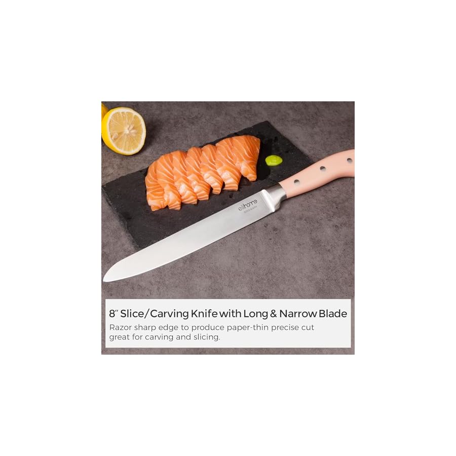 Elihome 5 Piece Professional Kitchen Knife Set, Premium Stainless Steel Ultra Sharp Knives Set for Kitchen, Ergonomic Colorful Handle, Home Cooking, Perfect Cutlery Set Gift, without Block