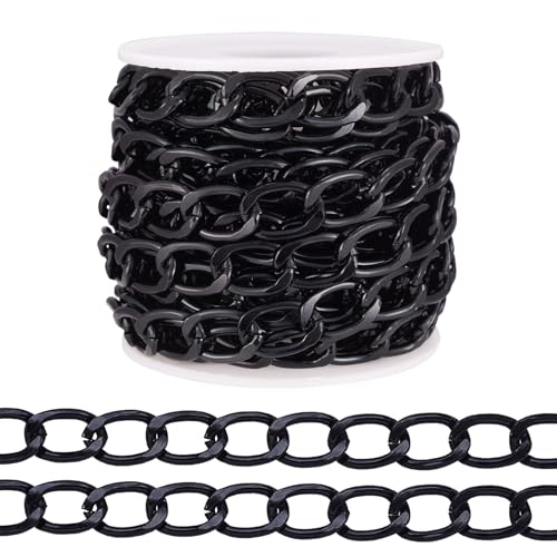 Sparkeads Cadenas facetadas de 5 m, cadenas negras para hacer joyas, cadenas de eslabones cubanos de corte diamante, collares de eslabones negros para mujer, cadena de cable para pulsera, aretes, kits