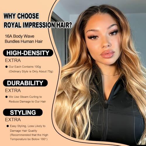 Image of 16A Ombre Body Wave Bundles Human Hair with Closure (16 18 20+14 inch) 100% Unprocessed Virgin Brazilian Ombre Brown Body Wave Human Hair Weave 3 Bundles with Closure