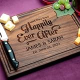 Straga Personalized Cutting Boards | Handmade Wood Engraved Charcuterie | Custom Wedding Gift for Newlyweds or Couples (Happy Ever After Design No.014)