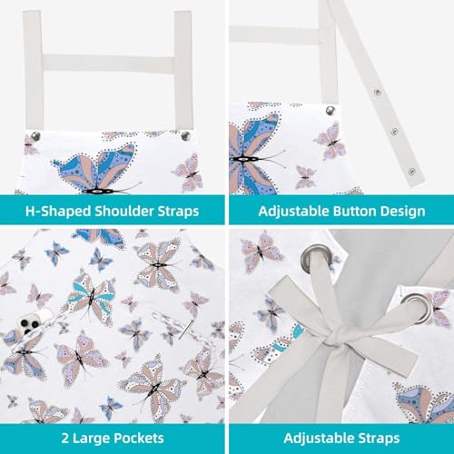 Lot de 2 tabliers de cuisine avec 4 broches à motif papillons aquarelle