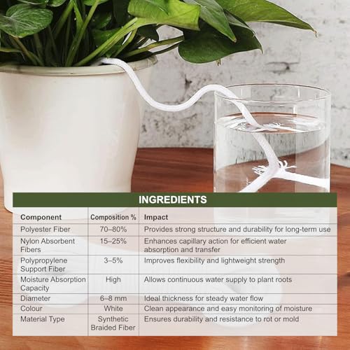 Image of Casa De Amor 50 Feet Self-Watering Wick Cord, Automatic Plant Watering System for Vacation Plant Care, DIY Potted Plant Sitter Rope for Indoor Use (Pack of 1)