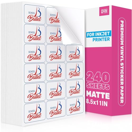 QYH Printable Sticker Paper for Printer, 240 Sheets 8.5x11 - White...