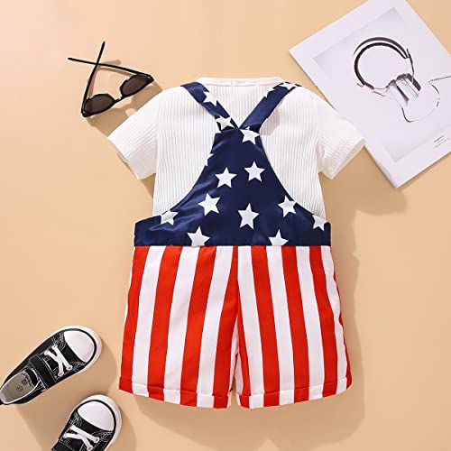 Guodeunh 4Th Of July Toddler Baby Girl Boy Patriotic Outfits Solid T-Shirt Tees American Flag Pocket Overalls Strap Jumpsuits (White, 2-3T) #TOP1